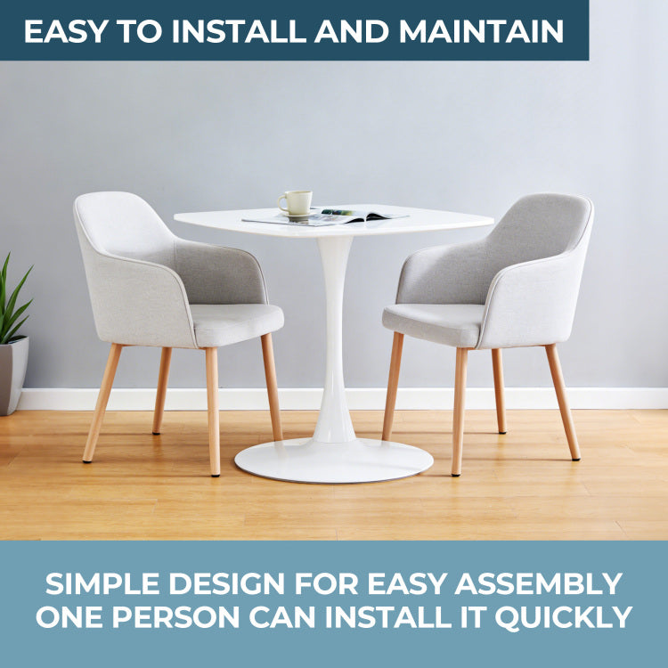 White Square Tulip Table For 2 3 Person, 24" Small Dining Table With Metal Pedestal Base, Modern Kitchen Table For Small Space, Apartment, Bistro, Cafe, Office & Living Room, Matte White Mdf Top