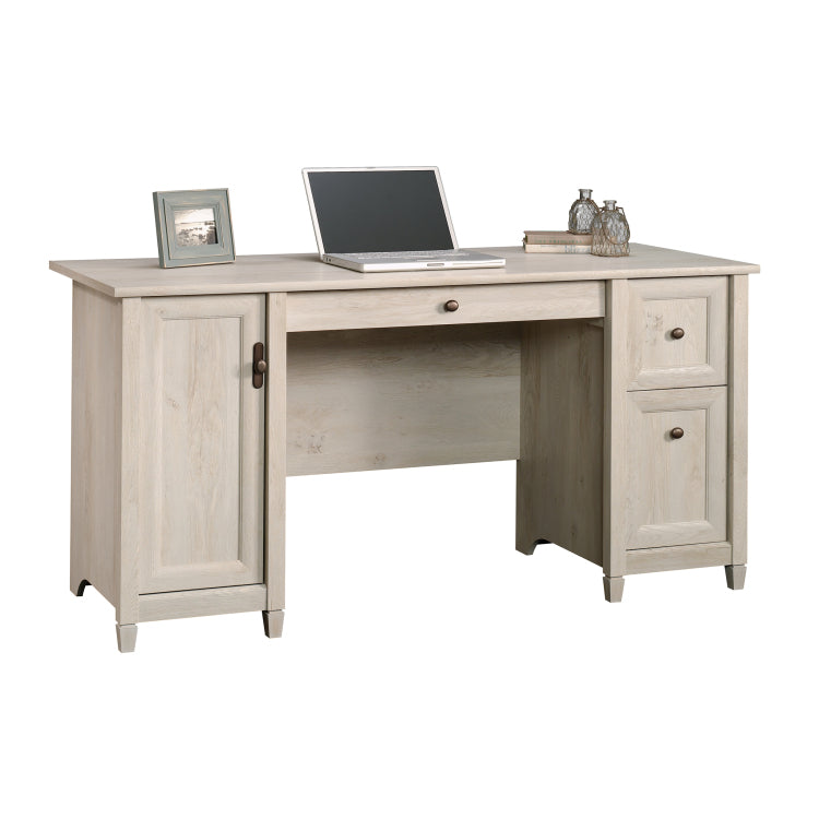 Coastal Computer Desk With Slide Out Keyboard Tray, Gray Finish