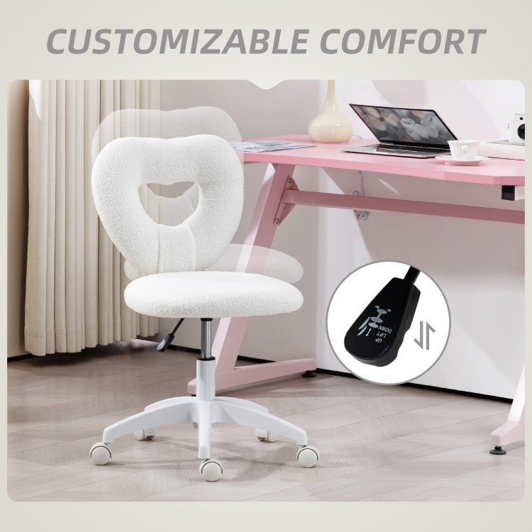 Office Task Chair, Heart Chair With Swivel Wheels, White