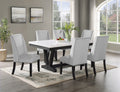 7Pc Dining Set Contemporary Style White Faux Marble Rectangular Table Top Dove Gray Upholstery Chairs Nailhead Tufted Black Finish Wooden Solid Wood Dining Room Furniture