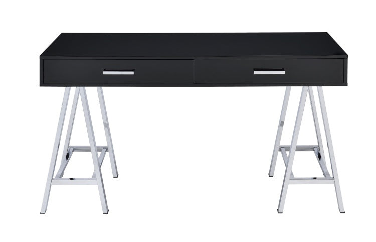 Black High Gloss And Chrome Writing Desk With Usb Port