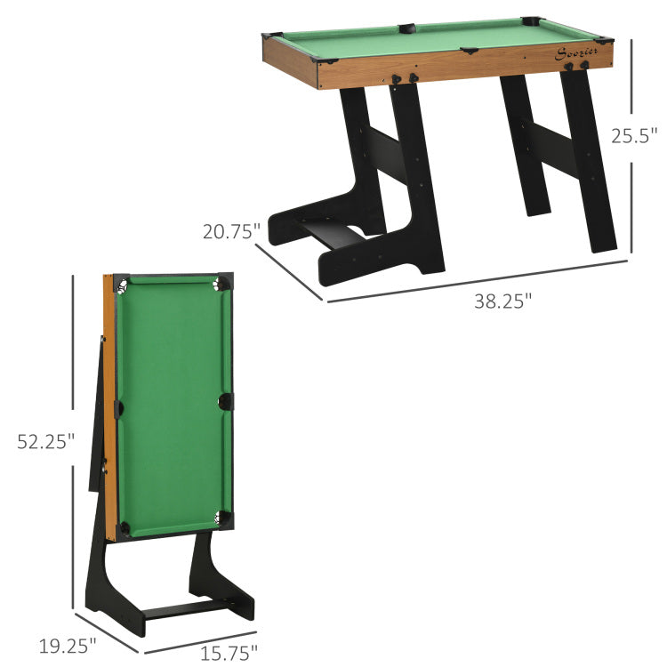 Soozier 38" Foldable Billiards Tabletop Game, Pool Table Set, Fun For The Whole Family With Easy Folding For Storage, Balls, Cues, Chalk, Brush For Game Room, Man Cave