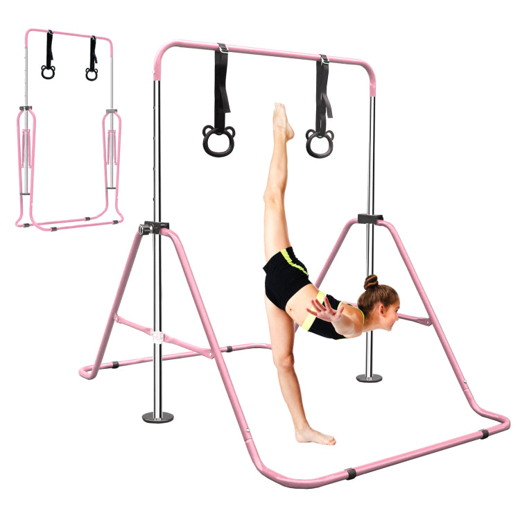 Pink Multi Functional Adjustable Height Children'S Horizontal Gymnastic Bar With Bear Rings