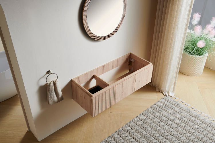 48" Muri White Oak Woodgrain Plywood Cabinet With Double Doors And One Drawer, No Basin And Top, No Faucet And Sink Cover