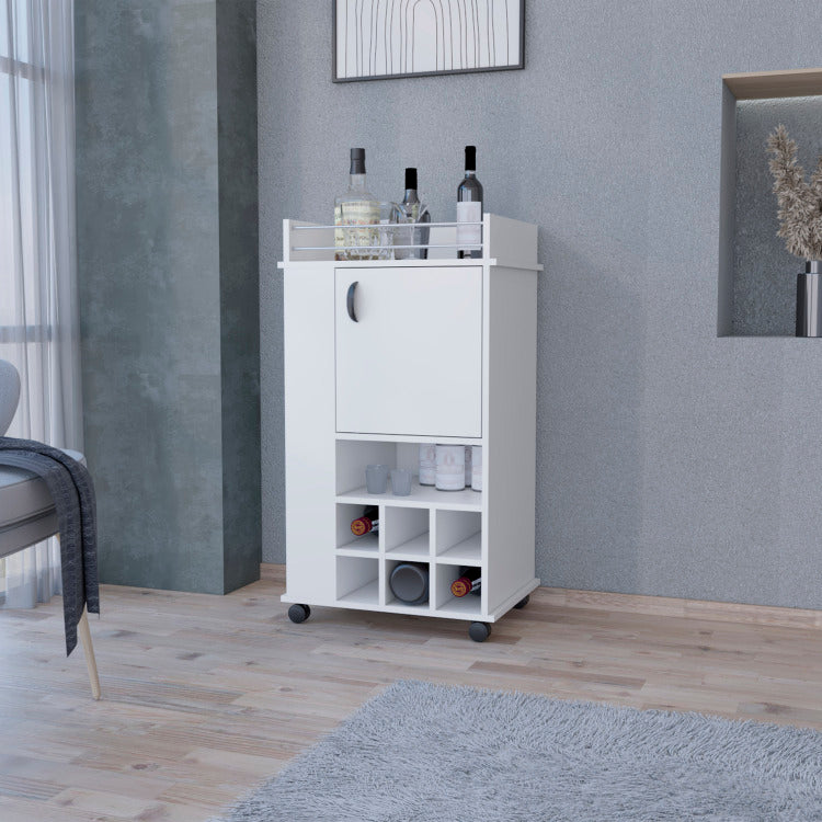 Farson Bar Cart With 2 Side Shelf, 6 Built In Wine Rack And Casters