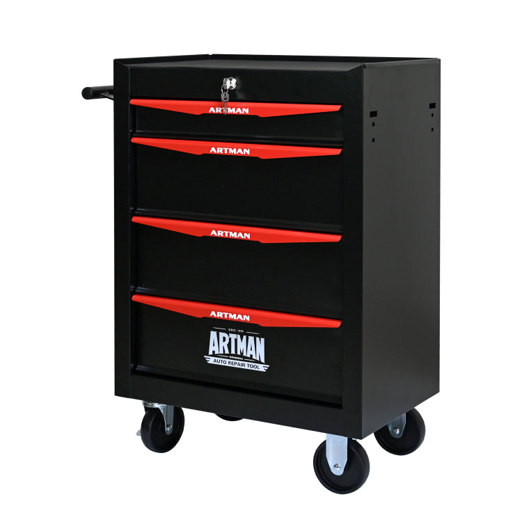Rolling Metal Tool Chest With 4 Drawers, 20" 4 Drawer Tool Chest Cabinet With Ball Bearing Drawer Slides, Steel Tool Storage Box Organizer Black&Red