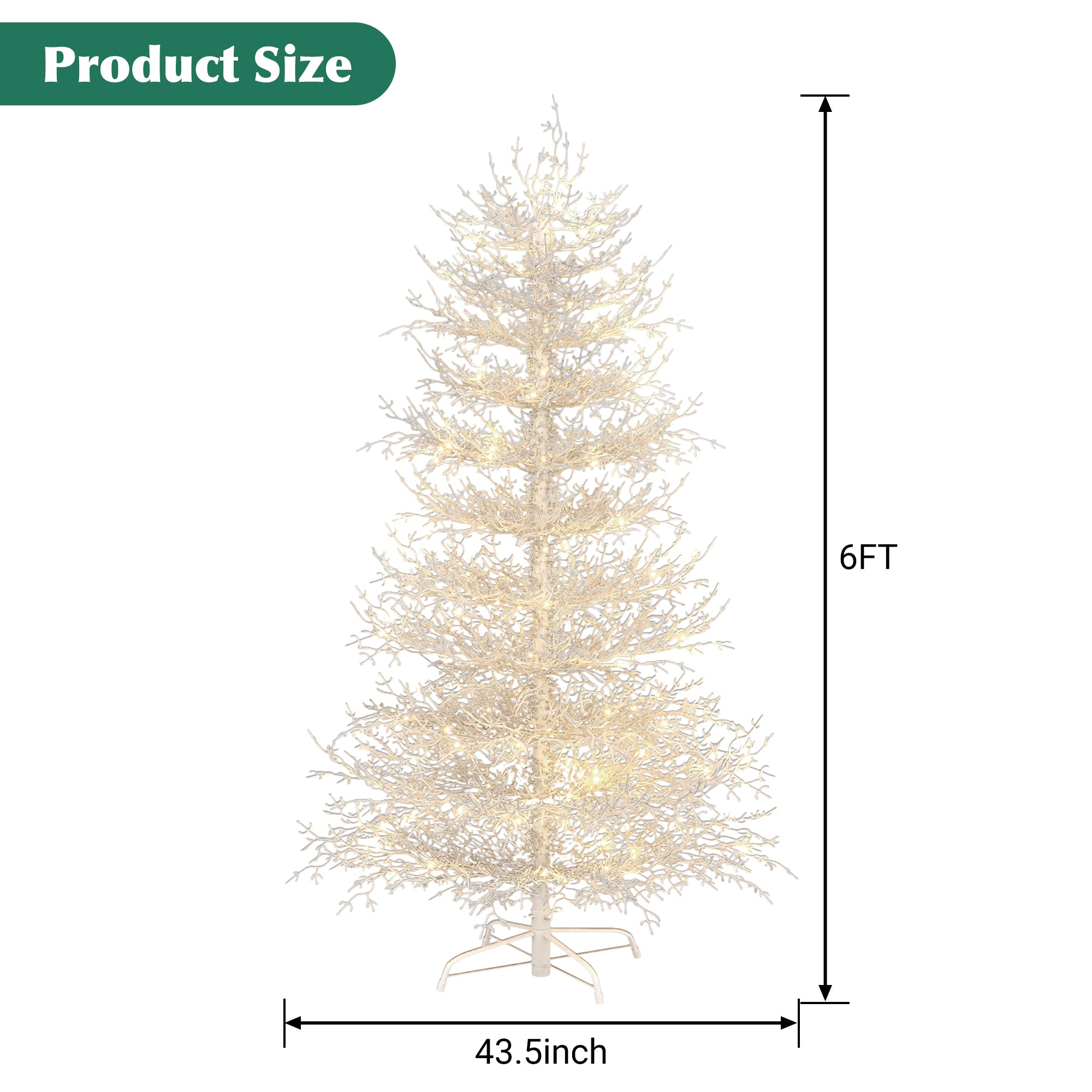 6Ft Pre Lit Aspen Fir Artificial Christmas Tree, Hinged Xmas Tree 623 Snow Flocked Branch Tips, 420 Warm White Led Lights, Holiday Coral Christmas Tree For Home Party