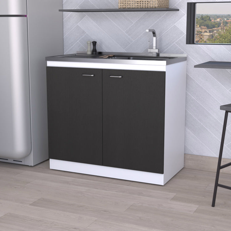Oklahoma Utility Sink, Double Door Cabinet, Stainless Steel Countertop