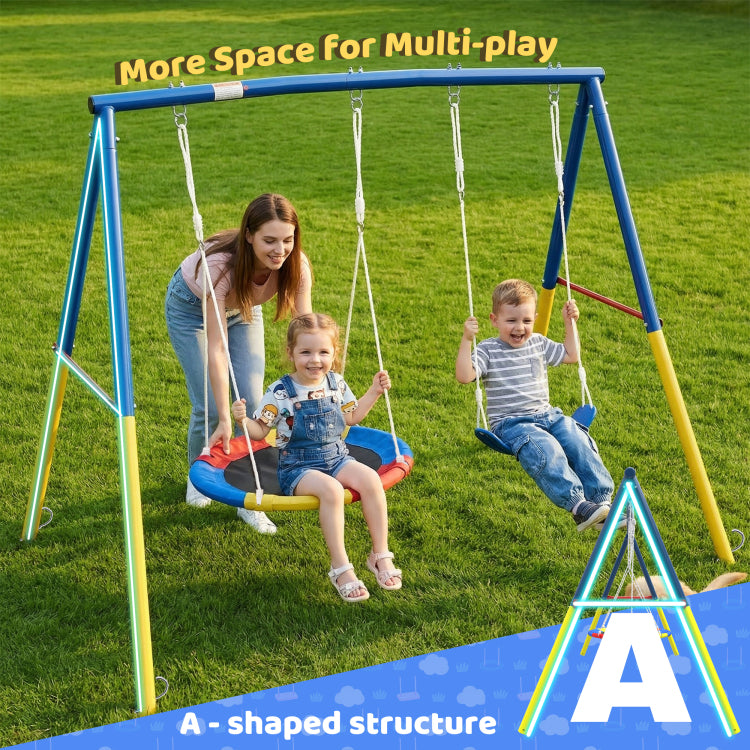 Swing Set For Backyard, 330Lbs Swing Set With Heavy Duty A Frame Metal Outdoor Swing Stand, 1 Saucer Swing Seat & 1 Belt Swings Seat