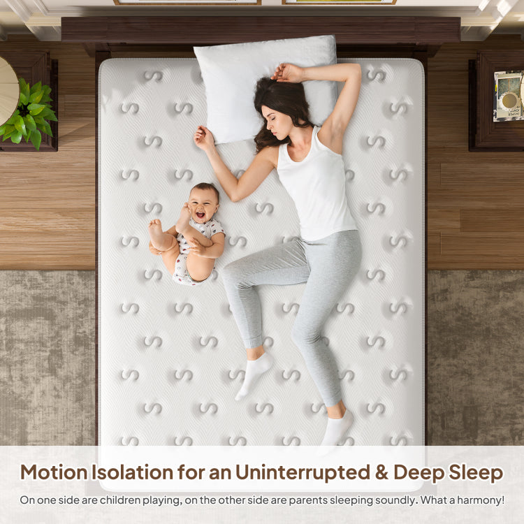 14'' Hybrid Mattress Queen, Memory Foam & Pocket Springs For Pressure Relief, Fiberglass Free Ergonomic Home White