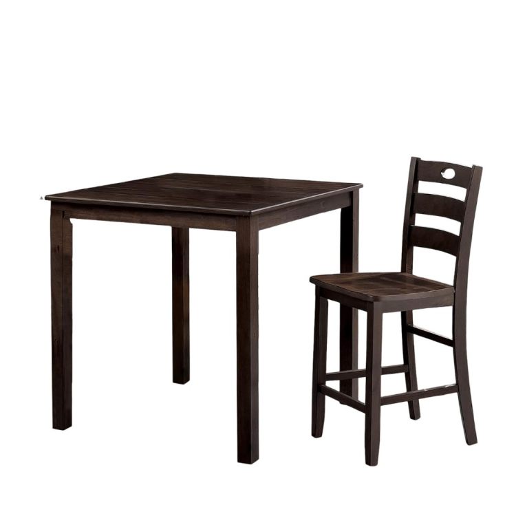 Transitional Style Espresso Finish 5Pc Dining Table Set 1X Square Counter Height Dining Table 4X Slat Back Chairs Dining Room