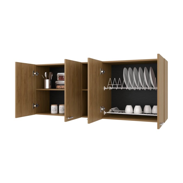 Natural Oak Wall Cabinet Kitchen In Melamine With 4 Door And Open Storage
