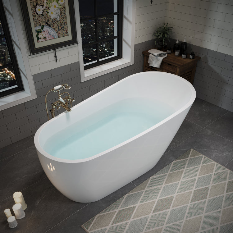 63" Acrylic Freestanding Bathtub, Stylish Deep Soaking Bathtub With Pop Up Drain & Integrated Overflow, Contemporary Stand Alone Bath Tub For Bathroom Spa Or Home Upgrade, Glossy White Th 26A04 63