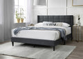 Elegant Modern Charcoal Brushed Linen 1Pc Queen Size Bed Upholstered Box Design Headboard Bedframe