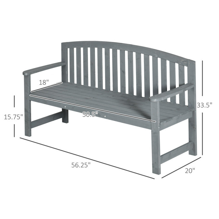 Outsunny 56" Outdoor Wood Bench, 2 Seater Garden Bench With Backrest And Armrest, Patio Bench For Patio, Porch, Poolside, Balcony, Gray