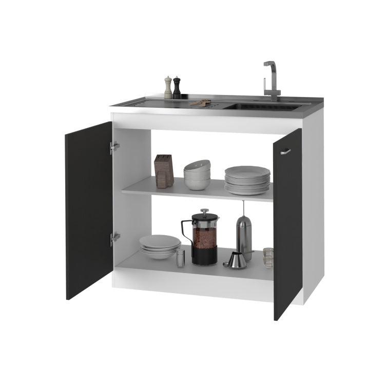Oklahoma Utility Sink, Double Door Cabinet, Stainless Steel Countertop