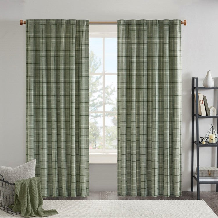 Plaid Faux Leather Tab Top Curtain Panel With Fleece Lining Only 1 Pc Curtain Panel