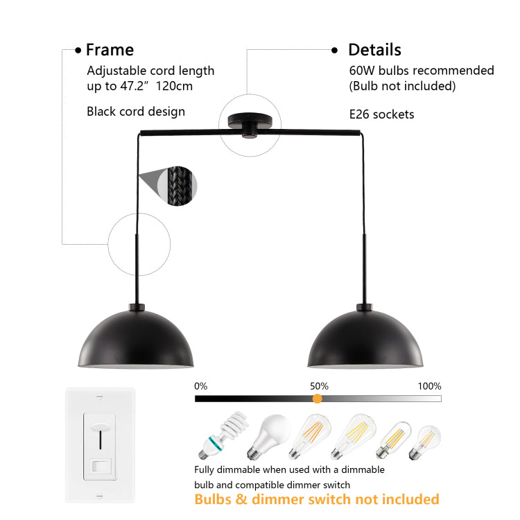 41" Industrial Modern Black Double Pendant Light Adjustable Ceiling Hanging Lamp With Matte Finish For Dining Room, Kitchen, Or Living Room Stylish And Durable Lighting Fixture No Bulbs