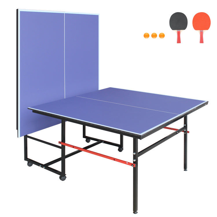 8Ft Mid Size Table Tennis Table Foldable & Portable Ping Pong Table Set For Indoor Games With Net, 2 Table Tennis Paddles And 3 Balls