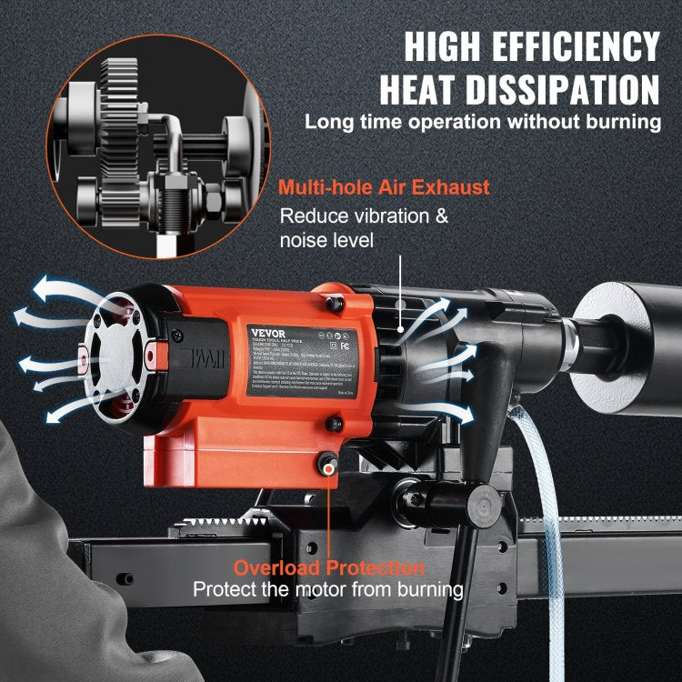 Diamond Core Drilling Machine, 8In Wet&Dry Concrete Core Drill Rig With Stand, 750Rpm Speed & 1 1 4" 5 8" Thread & Lifting Handle, 8In Drilling Diameter For Concrete Brick Block Stone, 2500W