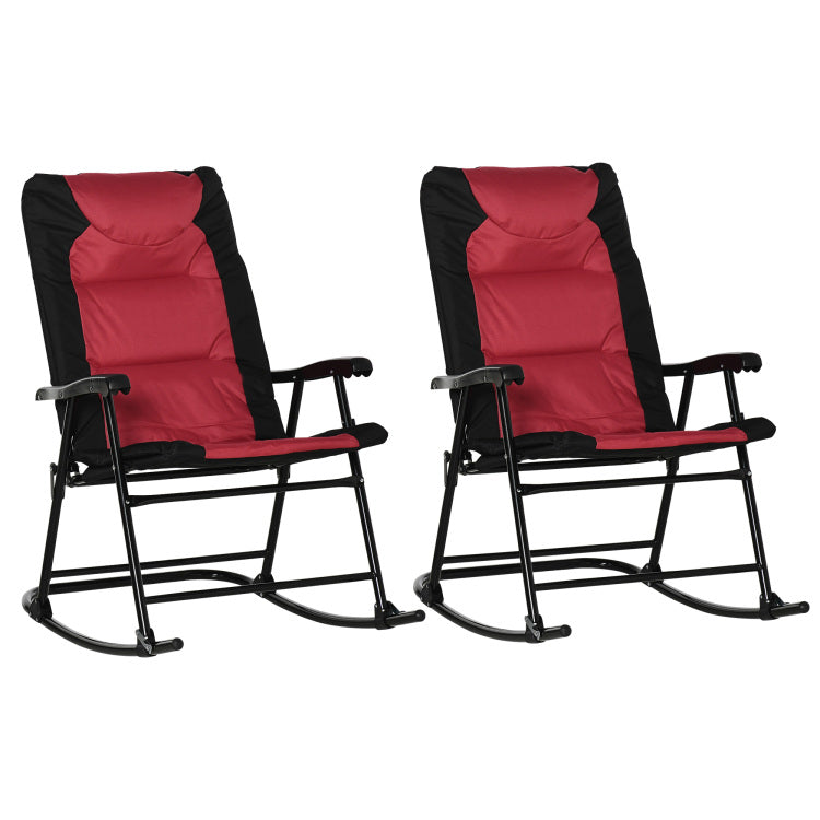 Outsunny 2 Piece Outdoor Patio Furniture Set With 2 Folding Padded Rocking Chairs, Bistro Style For Porch, Camping, Balcony, Red