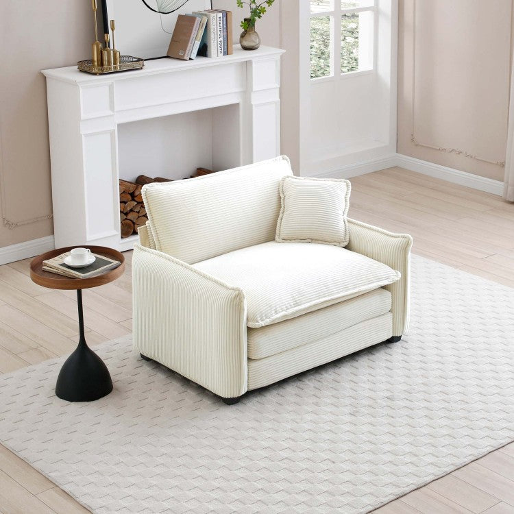 Comfortable Single Deep Seat Sofa With One Pillow, Suitable For Living Room And Bedroom, Club Multiple Occasions,Beige Corduroy
