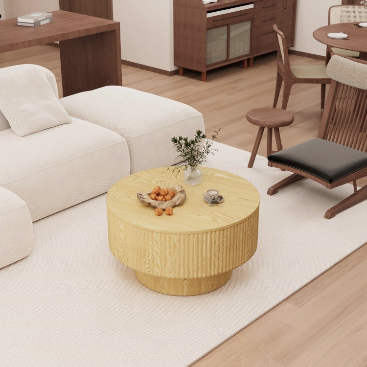 29.53 " Mdf Modern Circular Coffee Table With Circular Stripe Design And Storage Space, Suitable For Home&Kitchen Wood