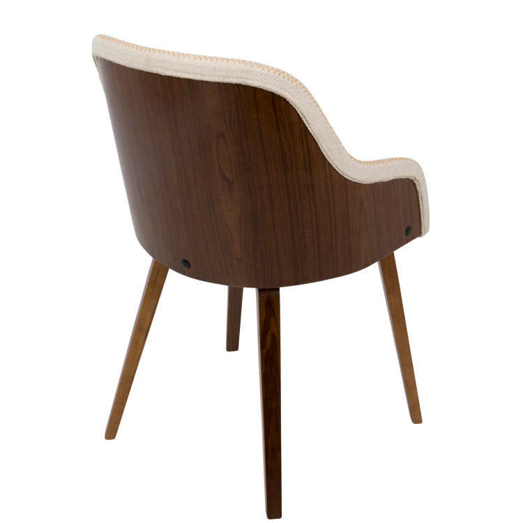 Mid Century Modern Dining Accent Chair In Walnut Wood And Cream Fabric Set Of 2
