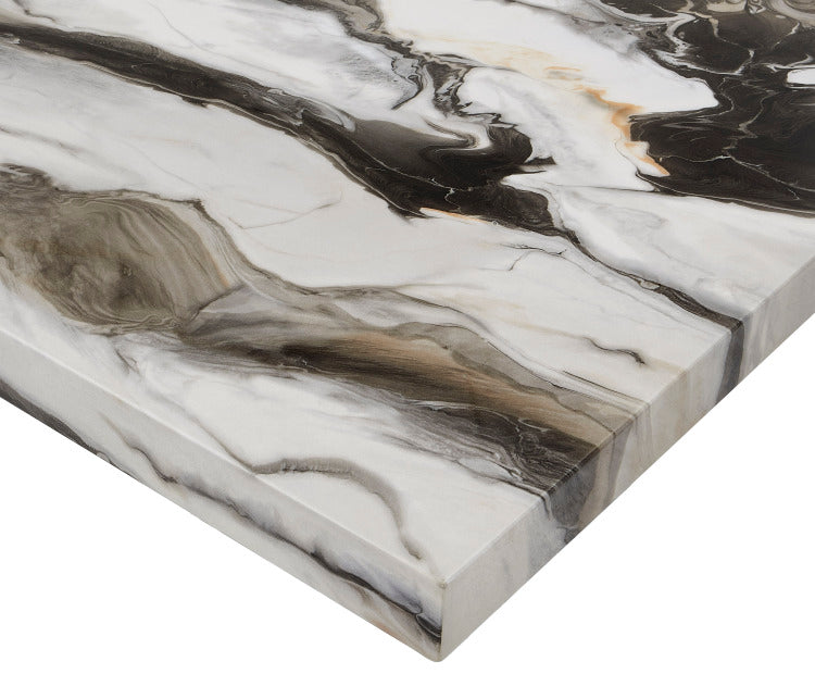 1Pc Counter Height Dining Table Square Striking Faux Marble Top Sleek Black Finished Legs Bold Contrast Wooden Dining Room Furniture Contemporary Modern White Brown