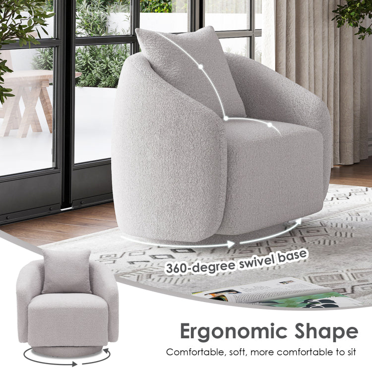 Swivel Accent Chair, Barrel Armchair With Back Pillow & Wood Frame For Living Room, Bedroom, Office