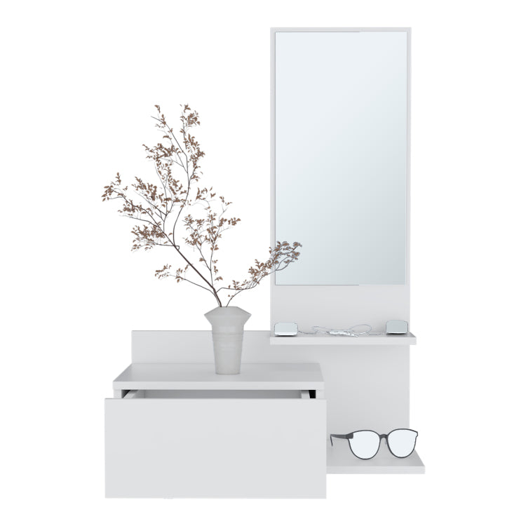Vienna 23.6" Wide 3 Tier Shelf Floating Mirror Console Table, Full Extension Drawer White