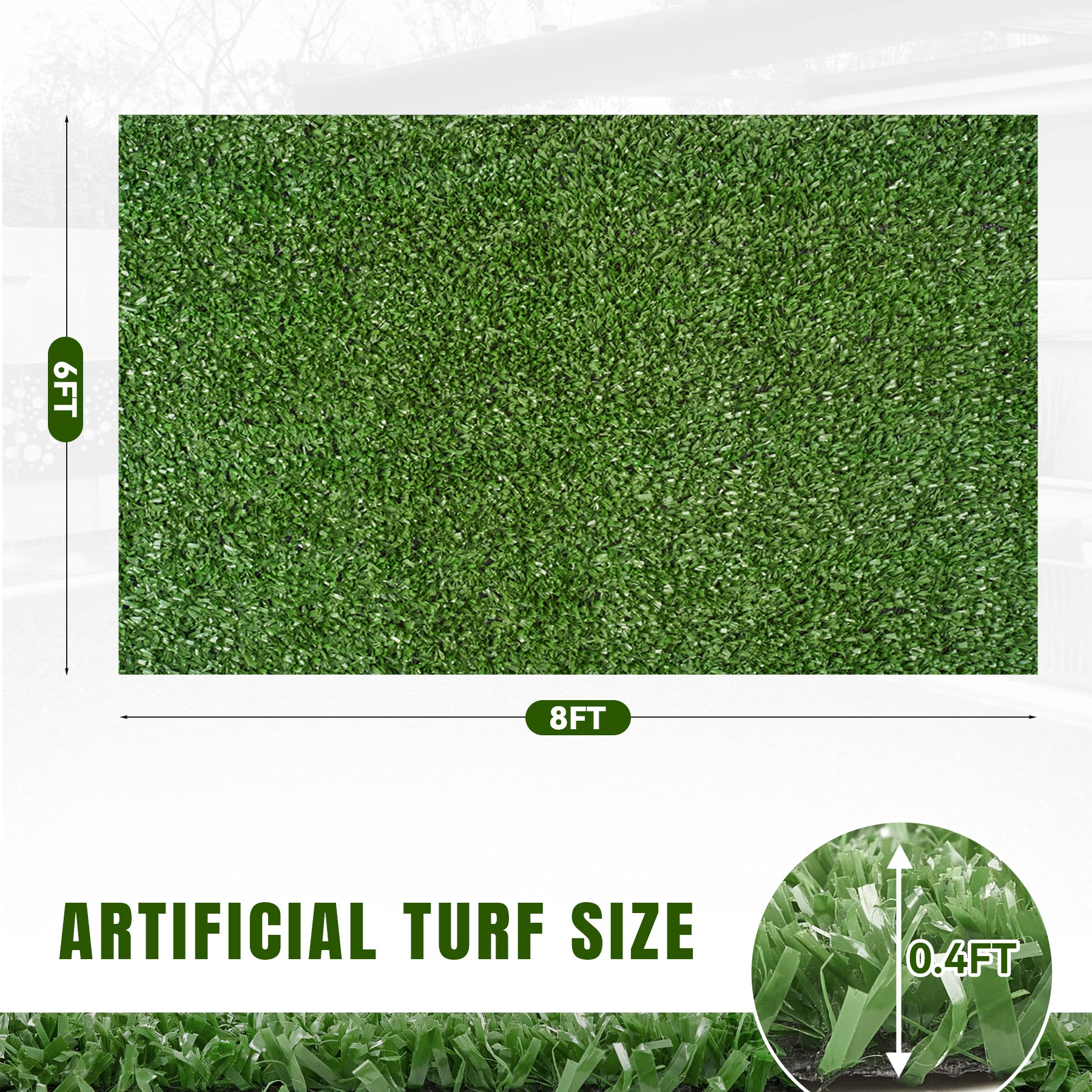 Grass Outdoor Indoor, 6 Ft X 8 Ft Faux Turf Lawn, 0.4" Artificial Grass Rug For Patio, Rug Synthetic Grass Mat With Drainage Holes