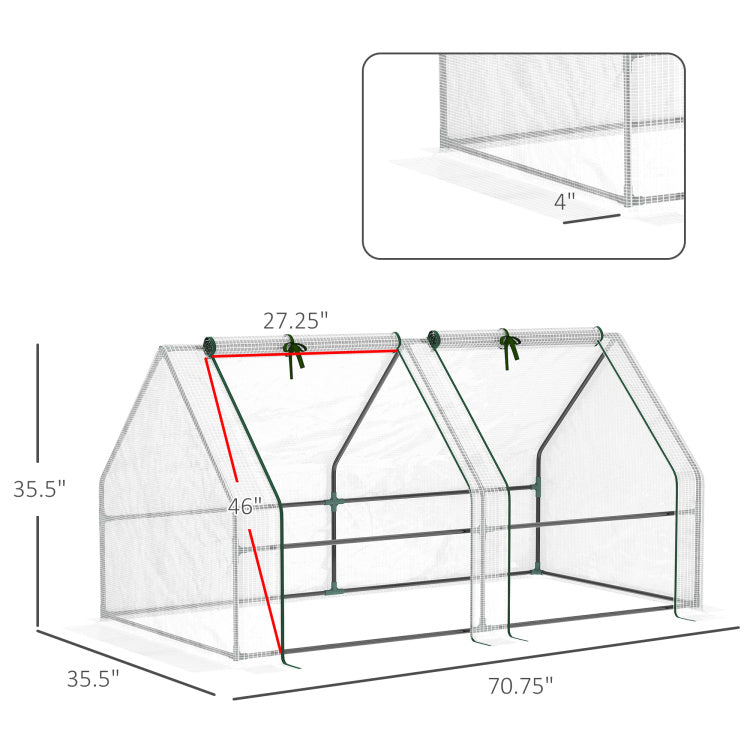Outsunny 6' X 3' X 3' Portable Mini Greenhouse Outdoor Garden With Large Zipper Doors And Water Uv Pe Cover, White