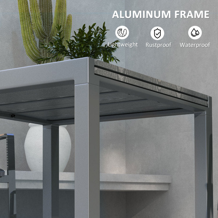 Outsunny Extendable Outdoor Dining Table, 41" 83" Aluminum Frame Patio Table With Wood Effect Steel Top, Rectangle Expandable Patio Table For 6 8, Dark Gray