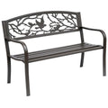 Outsunny 50" Garden Bench, Outdoor Patio Bench With Animal Pattern, Cast Steel Metal Bench For Yard, Lawn, Porch, Brown