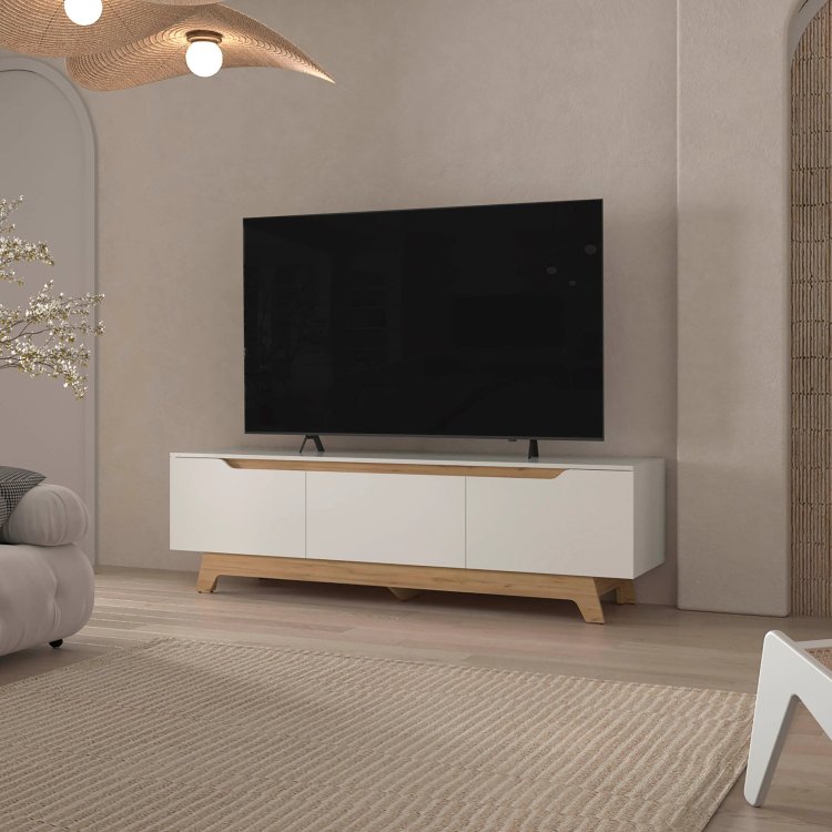 White And Natural Oak Entertainment Center With 2 Door