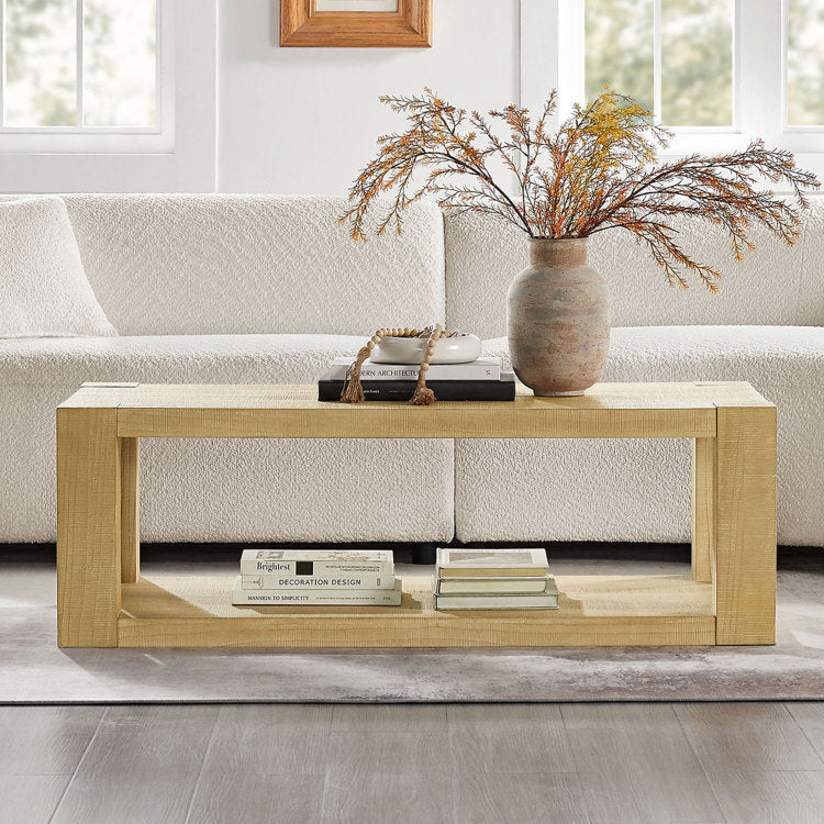 Modern Design 48 Inch Rectangular Coffee Table,2 Tier Mdf Rectangle Coffee Table For Living Room,Office,Natural Color