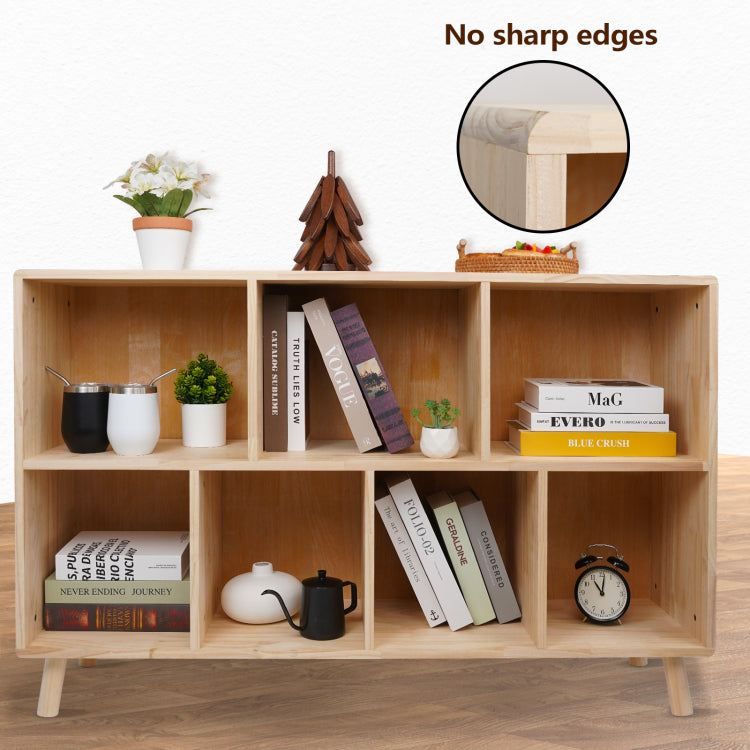Solid Pine Wood 7 Compartment Storage Cabinet, 45.5"L X 29.1"H Fixed Shelves Organizer For Books Toys Home D Cor, Modern Wooden Shelf ,Multi Compartment Cabinet For Home Office