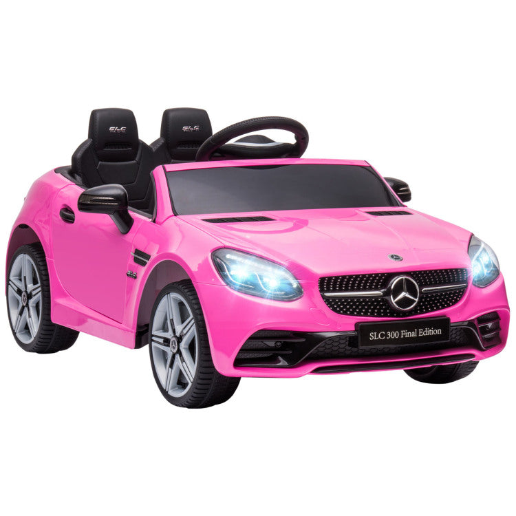 Aosom Mercedes Slc 300 Licensed Kids Electric Car With Remote Control, 12V Battery Powered Kids Ride On Car With Music, Lights, Suspension For 3 6 Years Old, Pink