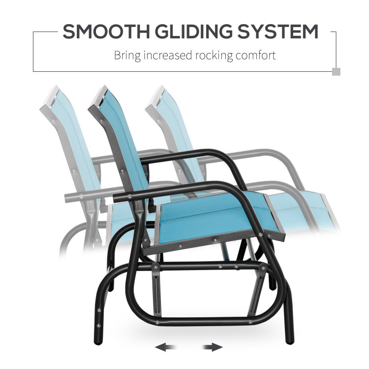 Outsunny 2 Person Outdoor Glider Bench, Patio Double Swing Rocking Chair Loveseat W Powder Coated Steel Frame For Backyard Garden Porch, Blue