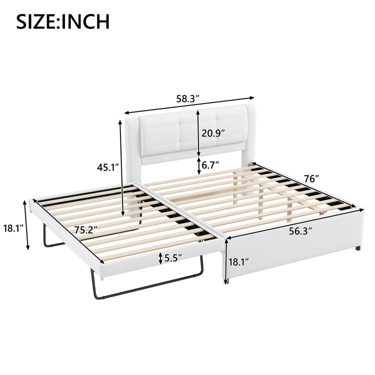 Full Size Upholstery Platform Bed With Trundle,Trundle Can Be Flat Or Erected, Beige