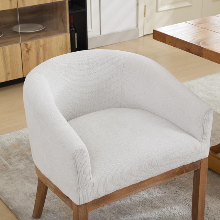 Mid Century Modern Upholstered Barrel Dining Chairs With Arms,Farmhouse Linen Kitchen & Dining Room Chairs With Natural Hardwood Frame, 19" W Accent Chairs For Living Room,Single Pack,Beige,Sw1891Bg