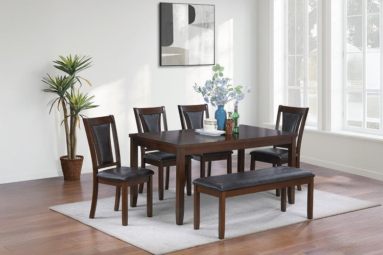 Beautiful Dining Room Furniture Walnut Black 6Pcs Set Dining Table 4X Side Chairs Bench Unique Design Back Chair