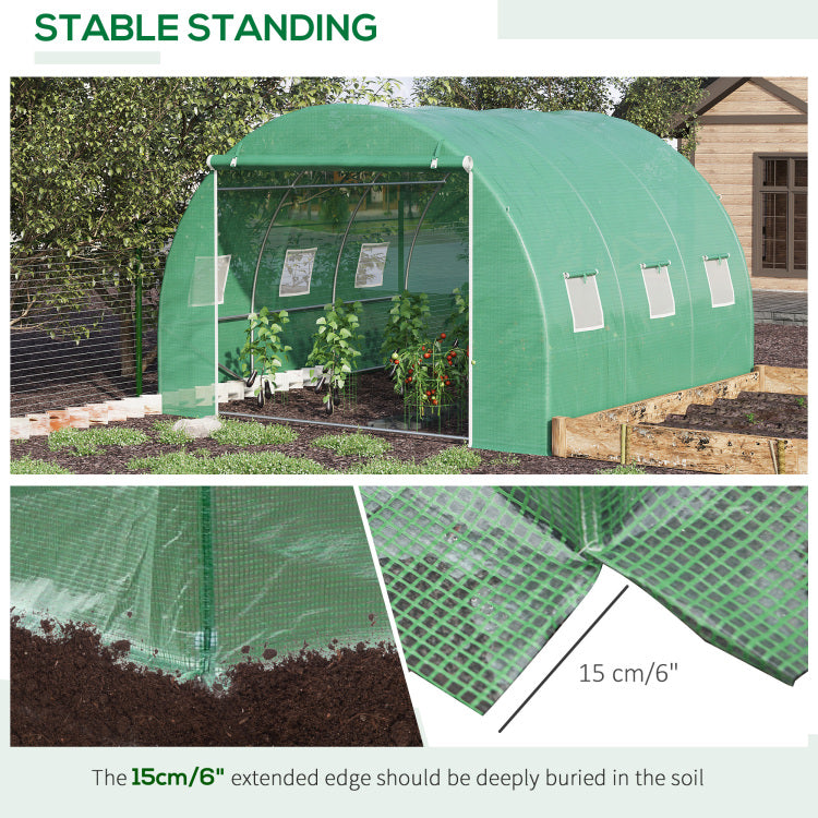 Outsunny 10' X 10' X 6.5' Walk In Tunnel Hoop Greenhouse, Polyethylene Pe Cover, Steel Frame, Roll Up Zipper Door & Windows For Flowers, Vegetables, Tropical Plants, Green