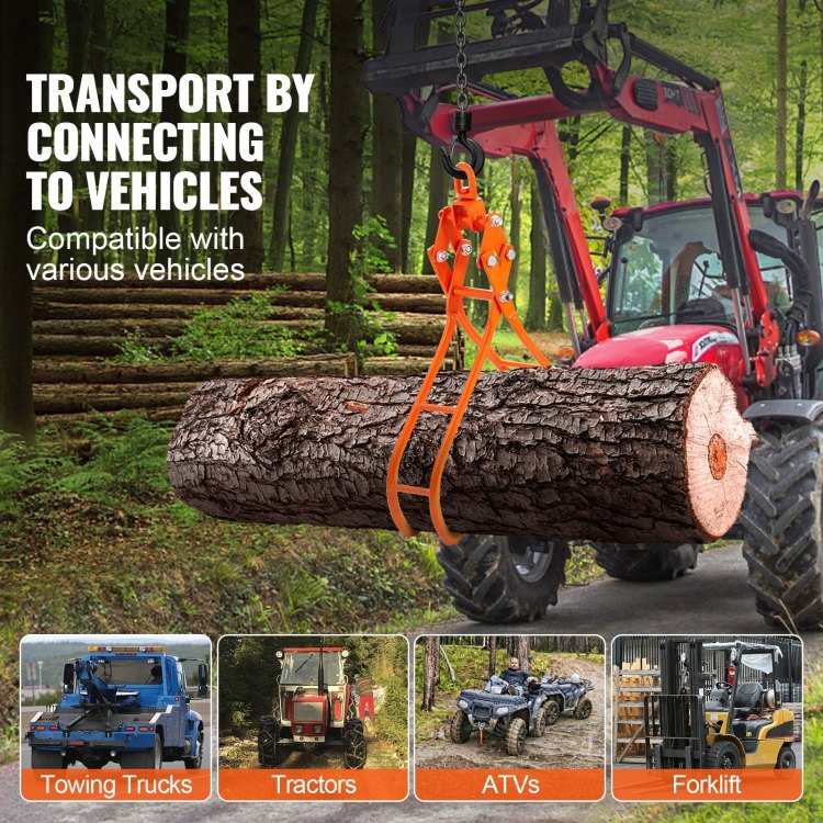 Timber Claw Hook, 28 Inch 4 Claw Log Grapple For Logging Tongs, Swivel Steel Log Lifting Tongs, Eagle Claws Design With 2205 Lbs 1000 Kg Loading Capacity For Tractors, Atvs, Trucks, Forklifts