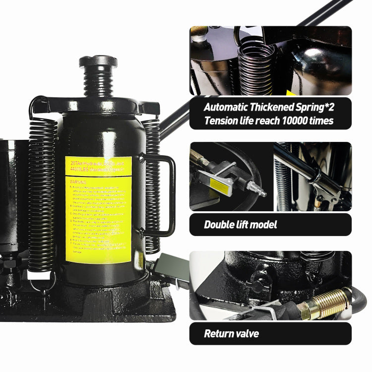 Air Hydraulic Bottle Jack, 20 Ton 40000 Lbs Bottle Jack, 10.23 20.07 Inch Lifting Range, Manual Handle And Air Pump, For Car, Pickup, Truck, Rv, Auto Repair, Industrial Engineering