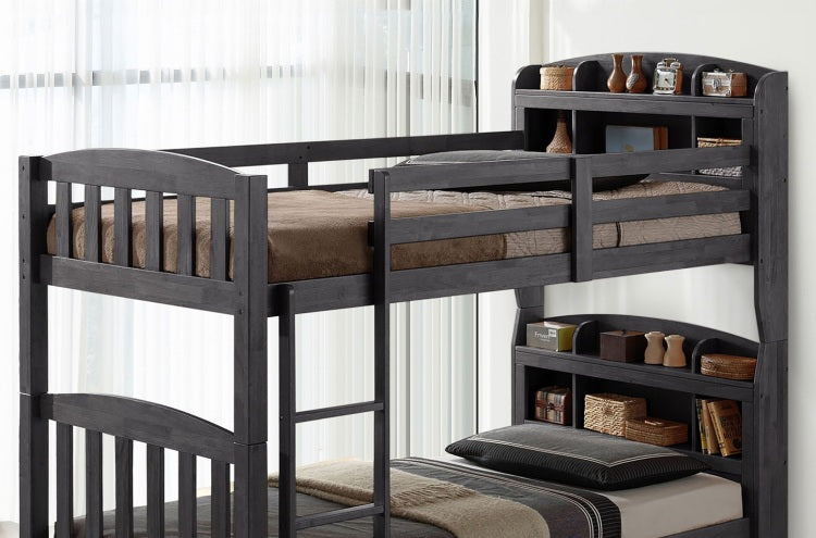 Transitional Twin Over Twin Bunk Bed Footboard Ladder Divide Into Two, Grey