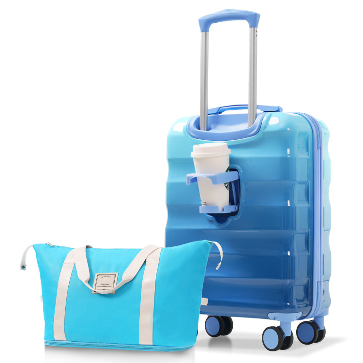 20" Carry On Luggage With Cup Holder Lightweight Glossy Hardshell Suitcases With Spinner Wheels, Tsa Lock, Airline Approved, 2 Piece Set