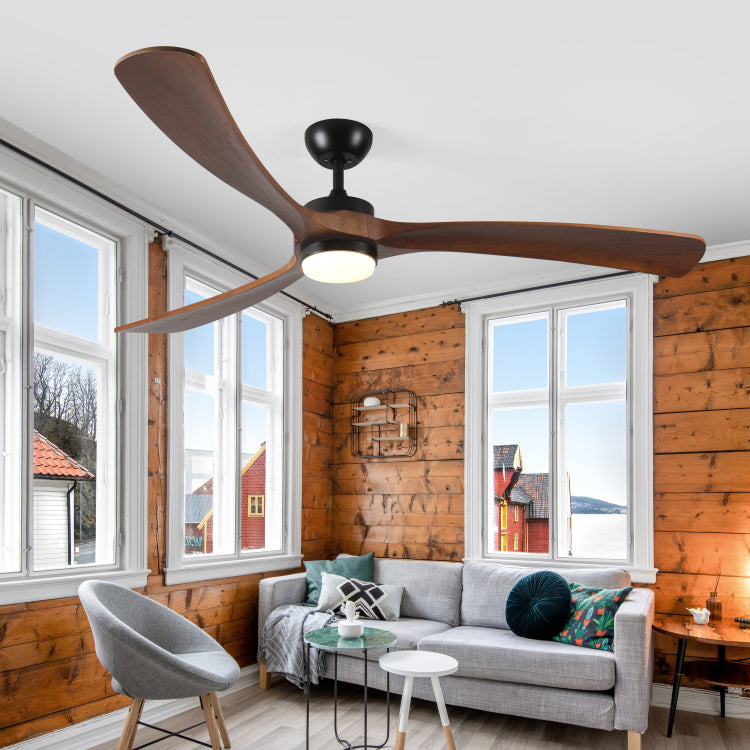 72 Inch Solid Wood With Lights And Remote Control Indoor Outdoor 3 Wooden Blades Modern For Porch Living Room Bedroom