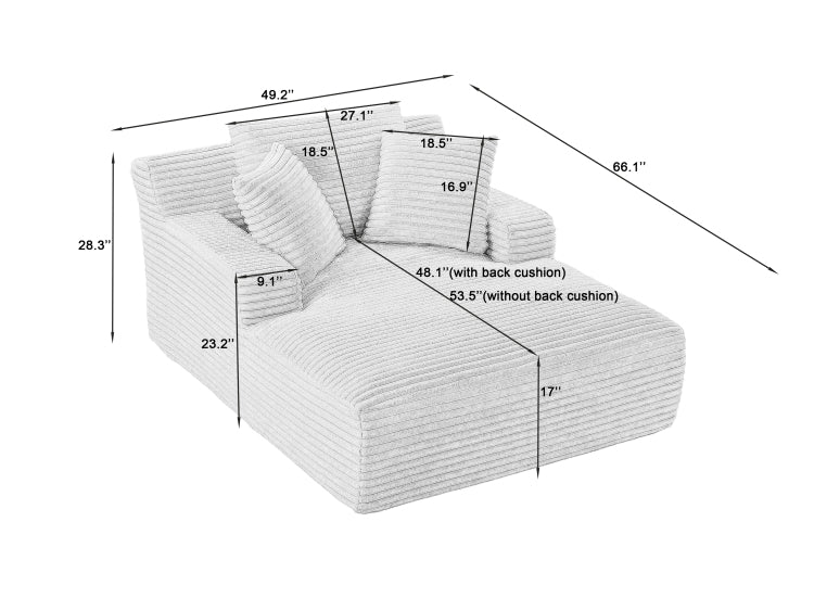 Oversized Chaise Lounge Chair Indoor, Corduroy Upholstered Modern Sofa Couch,No Assembly Required,Comfy Sleeper Sofa For Living Room,Office